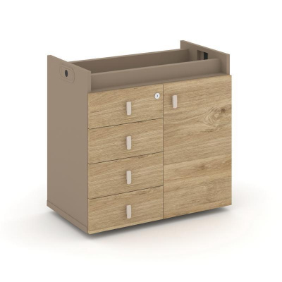 Estetica Тумба опорная-фасад+ящики ES.TON-2 Латте/Тиквуд Светлый/Металл Латте 750*406*725