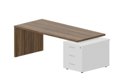 Стол на опорной тумбе 3 ящика (правый) 200(+0/15/30)0х900х73.50мм NR200T3DWNBL орех белый