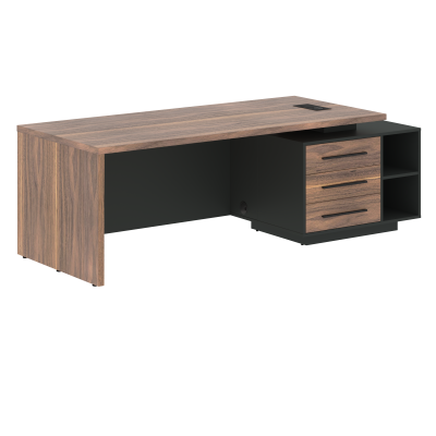 Стол руководителя с тумбой VRCT 2390(R) Американский орех/Черный матовый/Яшма черный 2300х900х750 VE