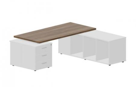 Стол на опорной тумбе 3 ящика и опорной сервисной тумбе (правый) 200(+0/15/30/45/60)0х1800х73.50мм NR200T3TSD