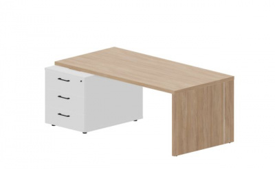 Стол на опорной тумбе 3 ящика (левый) 180(+0/15/30)х90х73.5см, толщ.столешницы 36мм NR180T3GOWBL светлый дуб белый