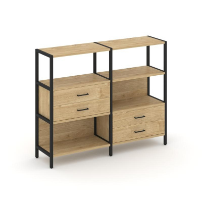 Shelf System Двухсекционный стеллаж трехярусный с ящиками SN.STM-323 Тиквуд Светлый/Металл Черный 15
