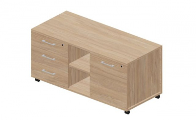 Тумба мобильная сервисная левая (3 секции, стандартные колёсные опоры, ручки - алюминий) 1200х530х570мм OMU1253BGOWOW светлый дуб светлый дуб