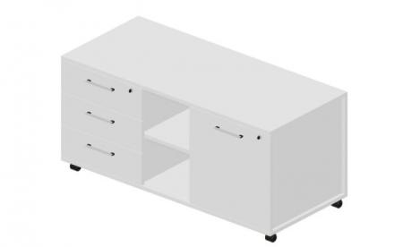 Тумба мобильная сервисная левая (3 секции, стандартные колёсные опоры, ручки - 0хром) 1200х530х570мм EMU1253BG