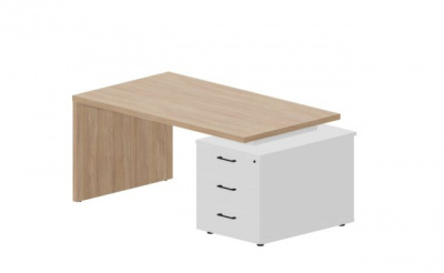 Стол на опорной тумбе 3 ящика (правый) 160(+0/15/30)х90х73.5см, толщ.столешницы 36мм NR160T3DOWBL светлый дуб белый