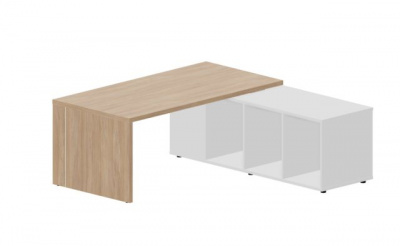 Стол на опорной сервисной тумбе (правый) 180(+0/15/30)х180х73.5см, толщ.столешницы 36мм NR180TSDOWBLBL светлый дуб белый