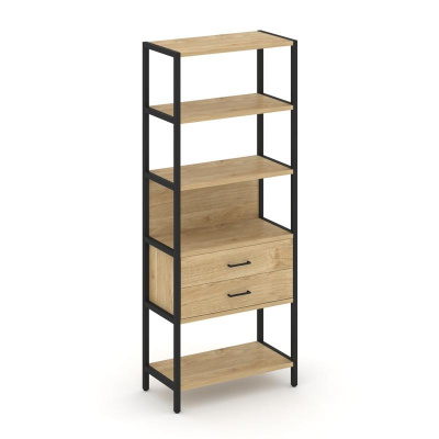 Shelf System Односекционный стеллаж пятиярусный с ящиками SN.STM-512 Тиквуд Светлый/Металл Черный 81