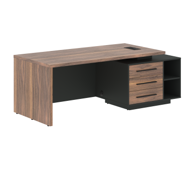 Стол руководителя с тумбой VRCT 2190(R) Американский орех/Черный матовый/Яшма черный 2100х900х750 VE