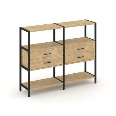 Shelf System Двухсекционный стеллаж трехярусный с ящиками SN.STM-322 Тиквуд Светлый/Металл Черный 15