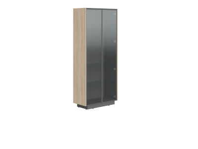Шкаф шир. выс. со стеклянными дверями в раме СФ-574304 Дуб светлый/Черный графит 900х430х2100 LINE