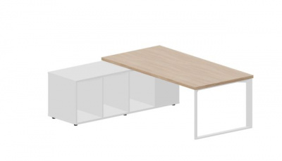 Стол на опорной сервисной тумбе (левый) 200(+0/15/30)0х1800х740мм FT200TSGOWBLBLBL светлый дуб белый