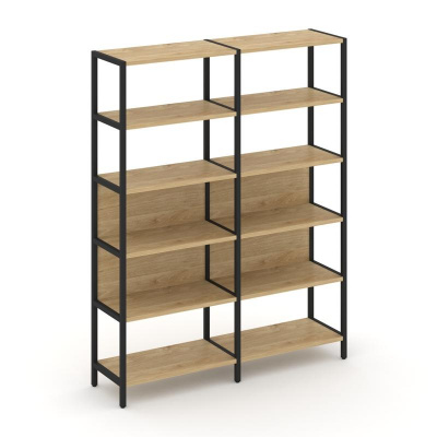 Shelf System Двухсекционный стеллаж пятиярусный SN.STM-521 Тиквуд Светлый/Металл Черный 1590*400*198