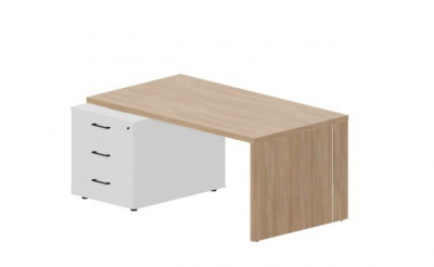 Стол на опорной тумбе 3 ящика (левый) 160(+0/15/30)х90х73.5см, толщ.столешницы 36мм NR160T3GOWBL светлый дуб белый