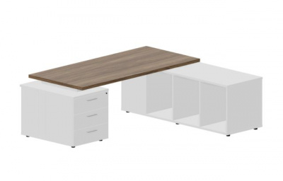 Стол на опорной тумбе 3 ящика и опорной сервисной тумбе (правый) 200(+0/15/30/45/60)0х1800х73.50мм NR200T3TSDWNBLBLBL орех белый