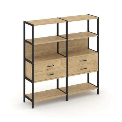 Shelf System Двухсекционный стеллаж четырехярусный с ящиками SN.STM-422 Тиквуд Светлый/Металл Черный