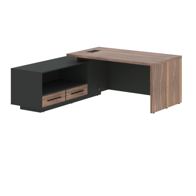 Стол руководителя с тумбой VRCT 1919(L) Американский орех/Черный матовый/Яшма черный 1900х1900х750 V