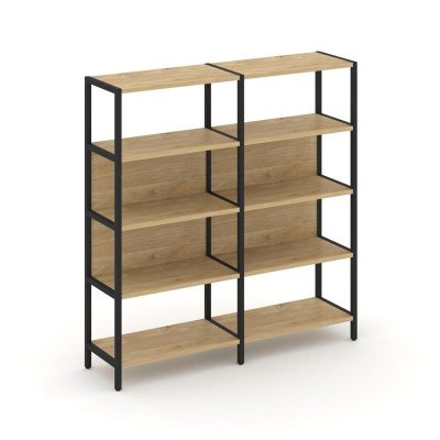 Shelf System Двухсекционный стеллаж четырехярусный SN.STM-421 Тиквуд Светлый/Металл Черный 1590*400*
