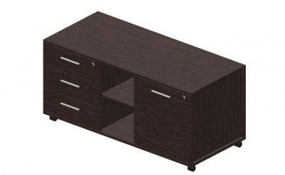 Тумба мобильная сервисная левая (3 секции, стандартные колёсные опоры, ручки - 0хром) 1200х530х570мм EMU1253BGOMOM дуб мокко дуб Мокко