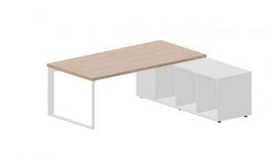 Стол на опорной сервисной тумбе (правый) 200(+0/15/30)0х1800х740мм FT200TSDOWBLBLBL светлый дуб белый