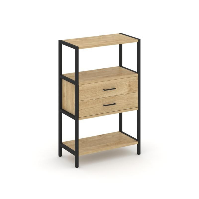 Shelf System Односекционный стеллаж трехярусный с ящиками SN.STM-312 Тиквуд Светлый/Металл Черный 81