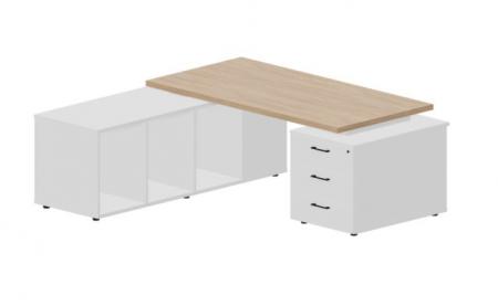 Стол на опорной тумбе 3 ящика и опорной сервисной тумбе (левый) 180(+30/45/60)0х1800х73.50мм NR180T3TSG