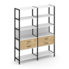 Shelf System Двухсекционный стеллаж пятиярусный с ящиками SN.STM-522 Белый/Тиквуд Светлый/Металл Чер