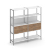 Shelf System Двухсекционный стеллаж четырехярусный с ящиками SN.STM-422 Белый/Дуб Табак/Металл Серый