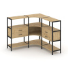 Shelf System Трехсекционный угловой стеллаж трехярусный с ящиками SN.STMU-331 Тиквуд Светлый/Металл