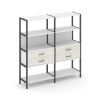 Shelf System Двухсекционный стеллаж четырехярусный с ящиками SN.STM-422 Белый/Дуб Наварра/Металл Ант