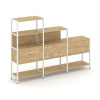 Shelf System Трехсекционный стеллаж четырех/трех/двухярусный с ящиками SN.STM-431 Тиквуд Светлый/Мет