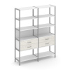 Shelf System Двухсекционный стеллаж пятиярусный с ящиками SN.STM-522 Белый/Дуб Наварра/Металл Серый
