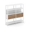 Shelf System Двухсекционный стеллаж четырехярусный с ящиками SN.STM-422 Белый/Дуб Табак/Металл Белый