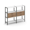 Shelf System Двухсекционный стеллаж трехярусный с ящиками SN.STM-322 Белый/Дуб Табак/Металл Антрацит