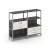 Shelf System Двухсекционный стеллаж трехярусный с ящиками SN.STM-323 Антрацит/Дуб Наварра/Металл Сер