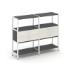 Shelf System Двухсекционный стеллаж трехярусный с ящиками SN.STM-322 Антрацит/Дуб Наварра/Металл Бел