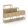 Shelf System Трехсекционный стеллаж четырех/трех/двухярусный с ящиками SN.STM-431 Тиквуд Светлый/Мет