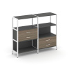Shelf System Двухсекционный стеллаж трехярусный с ящиками SN.STM-323 Антрацит/Вяз Благородный/Металл