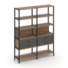 Shelf System Двухсекционный стеллаж пятиярусный с ящиками SN.STM-522 Дуб Табак/Антрацит/Металл Черны