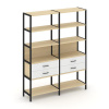 Shelf System Двухсекционный стеллаж пятиярусный с ящиками SN.STM-522 Акация Лорка/Белый/Металл Черны