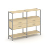 Shelf System Двухсекционный стеллаж трехярусный с ящиками SN.STM-322 Акация Лорка/Металл Серый 1590*