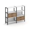 Shelf System Двухсекционный стеллаж трехярусный с ящиками SN.STM-323 Белый/Дуб Табак/Металл Черный 1