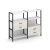 Shelf System Двухсекционный стеллаж трехярусный с ящиками SN.STM-323 Белый/Дуб Наварра/Металл Черный