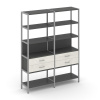 Shelf System Двухсекционный стеллаж пятиярусный с ящиками SN.STM-522 Антрацит/Дуб Наварра/Металл Сер
