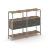 Shelf System Двухсекционный стеллаж трехярусный с ящиками SN.STM-322 Дуб Табак/Антрацит/Металл Серый