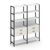 Shelf System Двухсекционный стеллаж пятиярусный с ящиками SN.STM-522 Белый/Дуб Наварра/Металл Черный