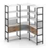 Shelf System Трехсекционный угловой стеллаж пятиярусный с ящиками SN.STMU-531 Белый/Дуб Табак/Металл