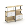 Shelf System Двухсекционный стеллаж трехярусный с ящиками SN.STM-323 Акация Лорка/Белый/Металл Антра