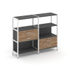 Shelf System Двухсекционный стеллаж трехярусный с ящиками SN.STM-323 Антрацит/Дуб Табак/Металл Белый