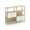 Shelf System Двухсекционный стеллаж трехярусный с ящиками SN.STM-323 Акация Лорка/Белый/Металл Серый