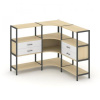 Shelf System Трехсекционный угловой стеллаж трехярусный с ящиками SN.STMU-331 Тиквуд Светлый/Металл